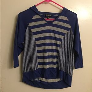 Blue and Grey Blouse with Hoodie (S)